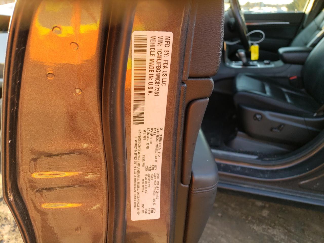 2021 Jeep Grand Cherokee VIN 1C4RJFBG4MC817381 Copart auction photo, front end / minor dent/scratches damage thumbnail 13