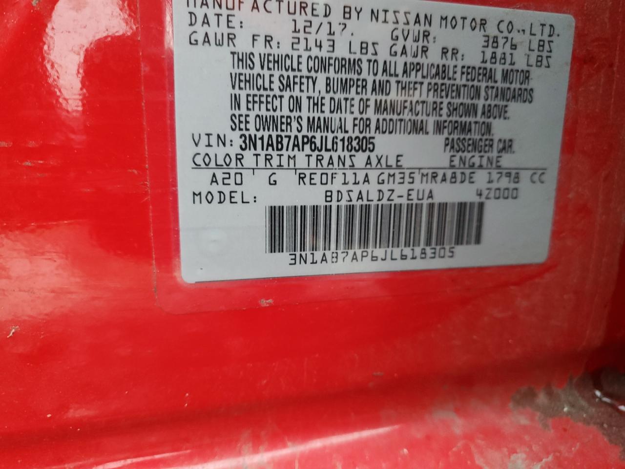 2018 Nissan Sentra VIN 3N1AB7AP6JL618305 Copart auction photo, front end damage thumbnail 13