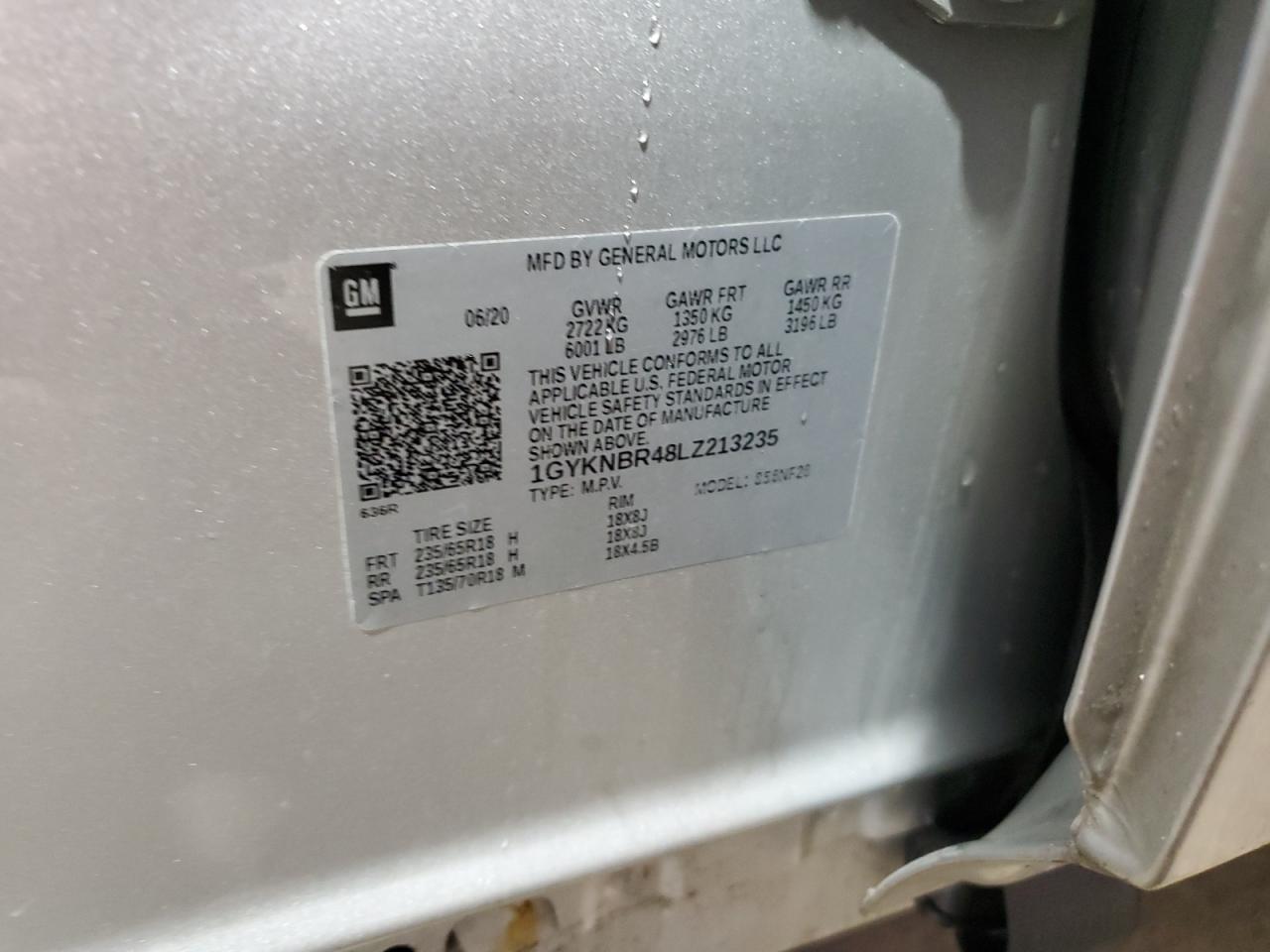 2020 Cadillac XT5 VIN 1GYKNBR48LZ213235 Copart auction photo, front end / side damage thumbnail 14
