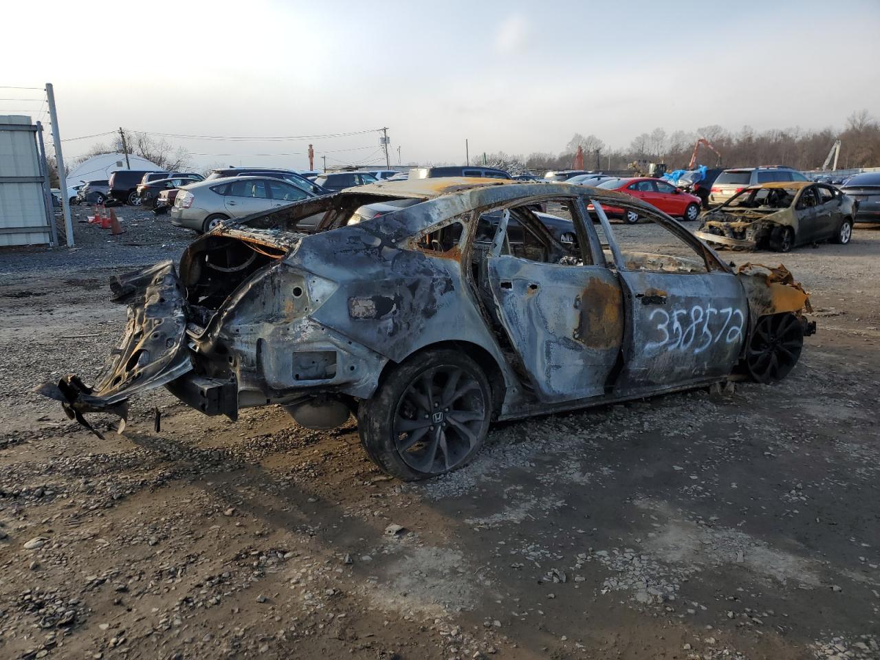 2019 Honda Civic VIN 2HGFC2F83KH519411 Copart auction photo, burn damage thumbnail 3
