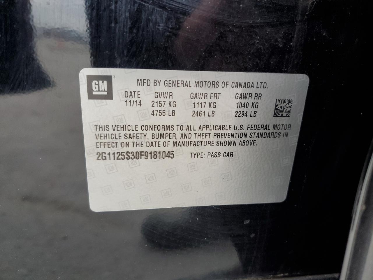 2015 Chevrolet Impala VIN 2G1125S30F9181045 Copart auction photo, all over damage thumbnail 13