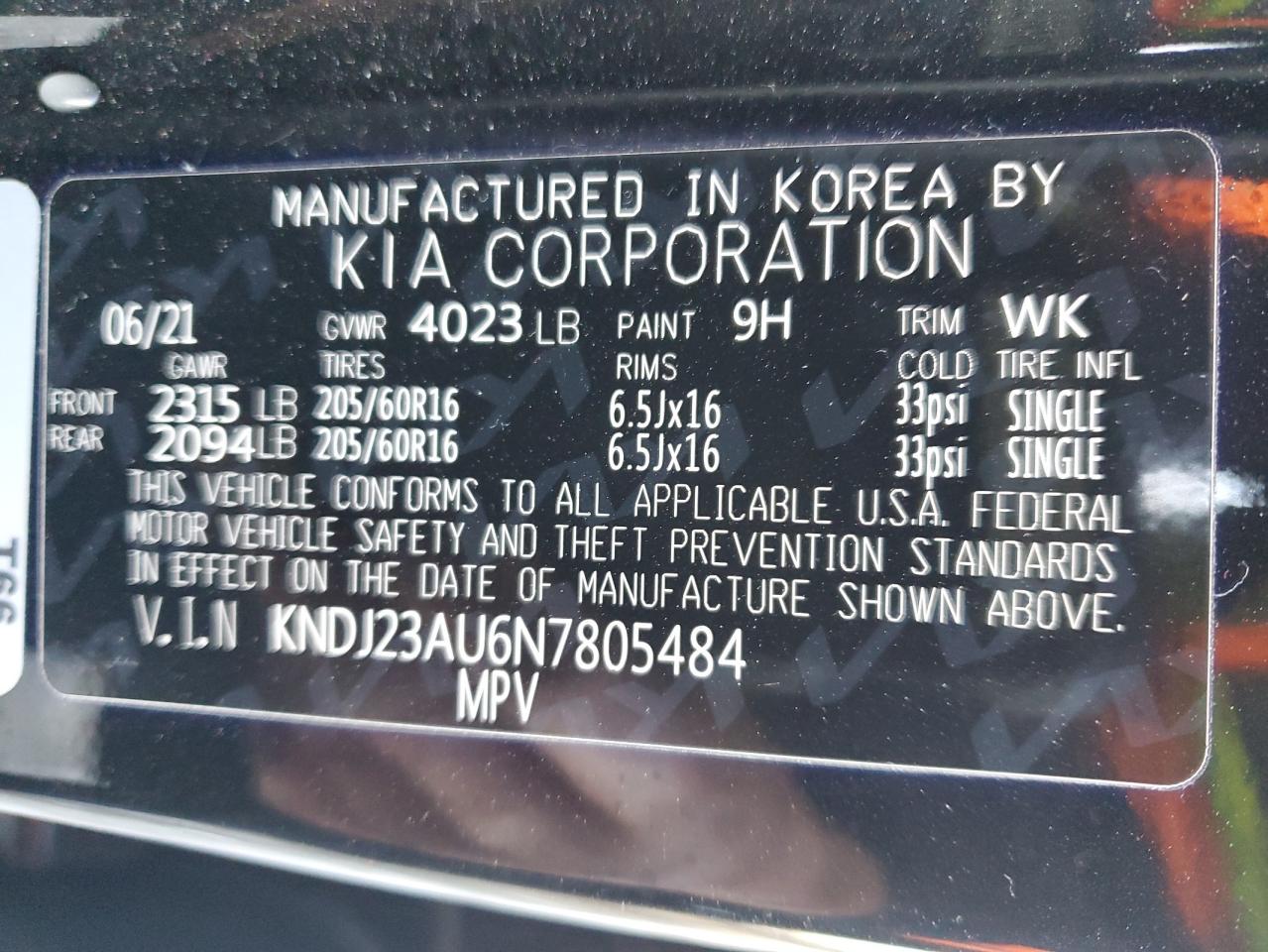 2022 KIA Soul VIN KNDJ23AU6N7805484 Copart auction photo, side damage thumbnail 14