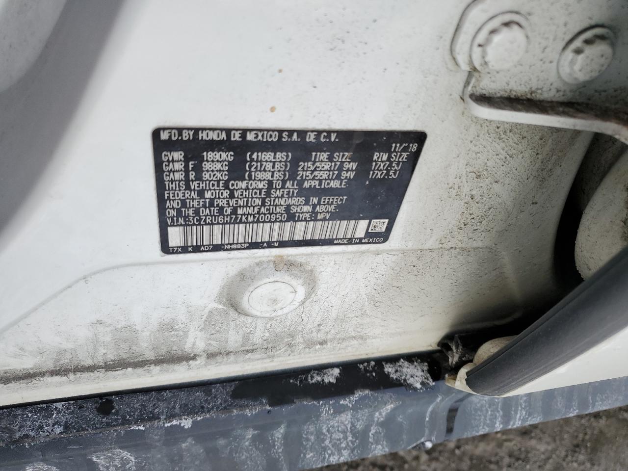 2019 Honda HR-V VIN 3CZRU6H77KM700950 Copart auction photo, front end damage thumbnail 14