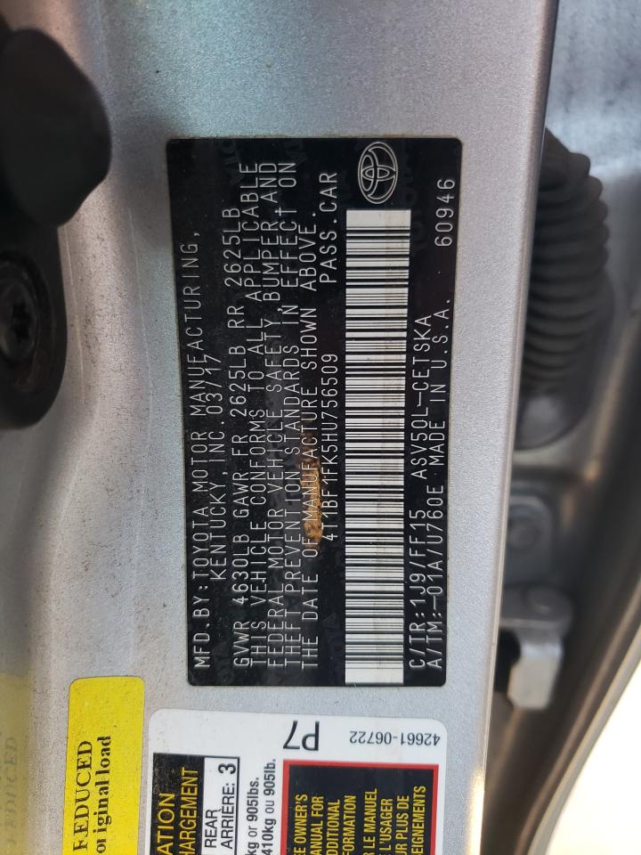 2017 Toyota Camry VIN 4T1BF1FK5HU756509 Copart auction photo, front end damage thumbnail 12