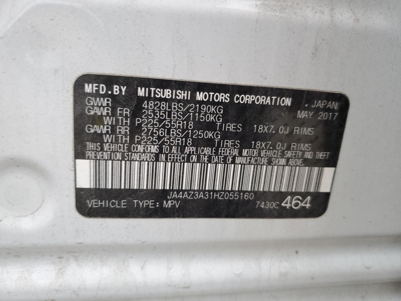 2017 Mitsubishi Outlander VIN JA4AZ3A31HZ055160 Copart auction photo, front end damage thumbnail 16