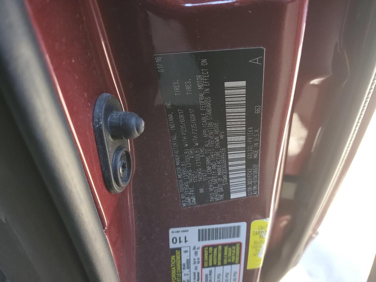 2016 Toyota Sienna VIN 5TDKK3DC6GS699456 Copart auction photo, front end damage thumbnail 12