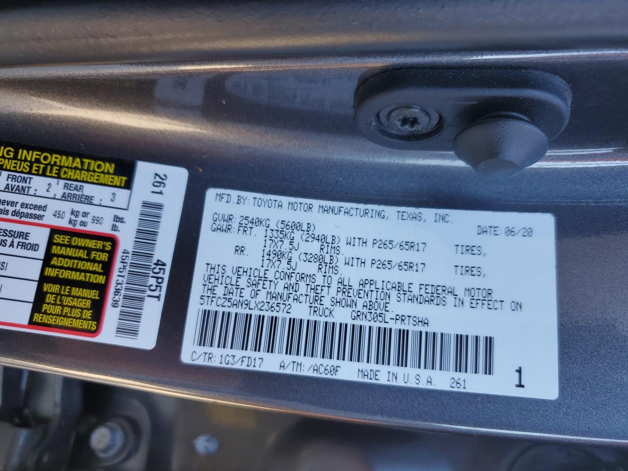 2020 Toyota Tacoma VIN 5TFCZ5AN9LX236572 Copart auction photo, all over damage thumbnail 13