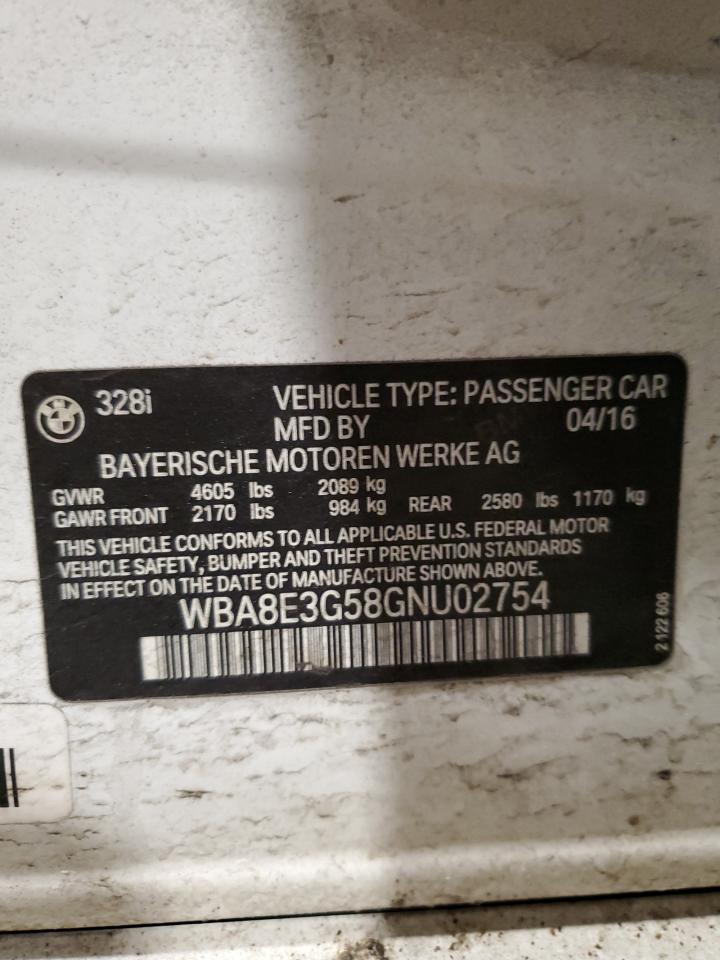 2016 BMW 3er VIN WBA8E3G58GNU02754 Copart auction photo, undercarriage damage thumbnail 12
