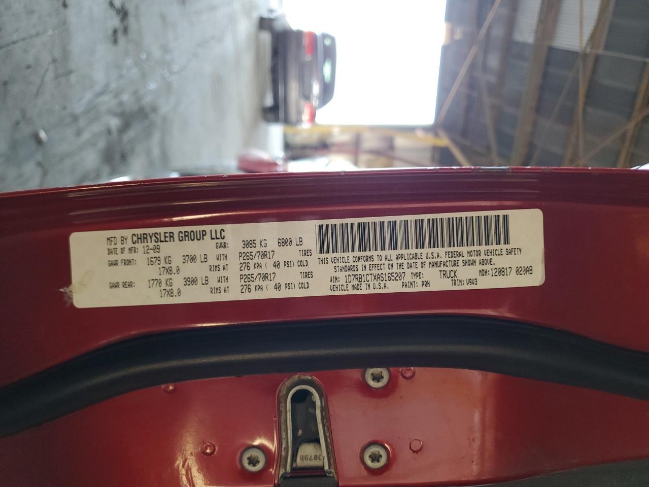 2010 Dodge RAM VIN 1D7RB1CTXAS165207 Copart auction photo, front end damage thumbnail 14
