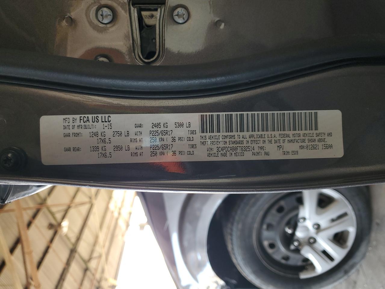 2015 Dodge Journey VIN 3C4PDCAB0FT632514 Copart auction photo, all over damage thumbnail 13