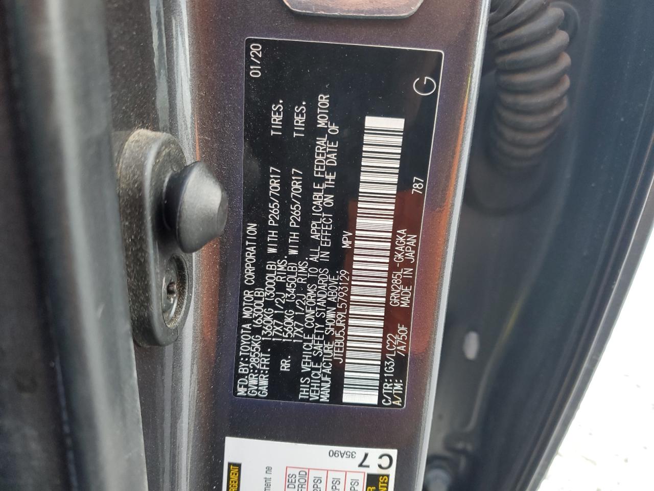 2020 Toyota 4Runner VIN JTEBU5JR9L5793129 Copart auction photo, side damage thumbnail 15