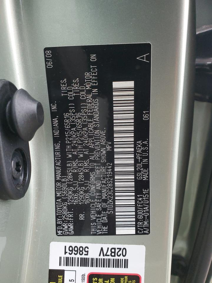 2008 Toyota Sienna VIN 5TDZK23C28S219442 Copart auction photo, front end / minor dent/scratches damage thumbnail 13