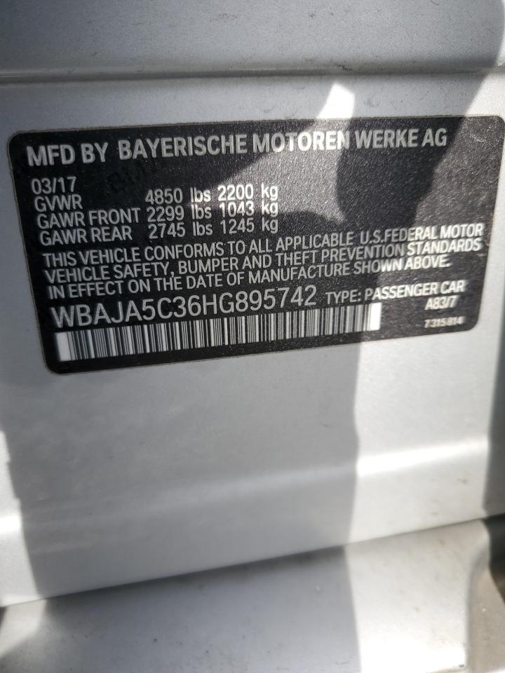 2017 BMW 5er VIN WBAJA5C36HG895742 Copart auction photo, burn - engine damage thumbnail 12