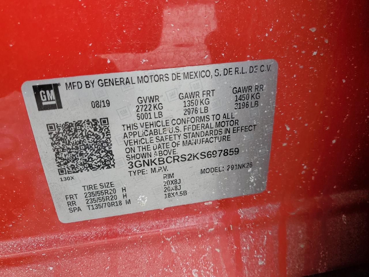 2019 Chevrolet Blazer VIN 3GNKBCRS2KS697859 Copart auction photo, rear end damage thumbnail 13