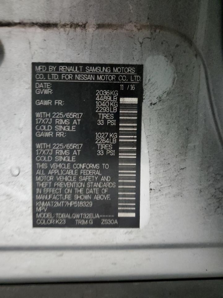 2017 Nissan Rogue VIN KNMAT2MT7HP518329 Copart auction photo, front end / mechanical damage thumbnail 13