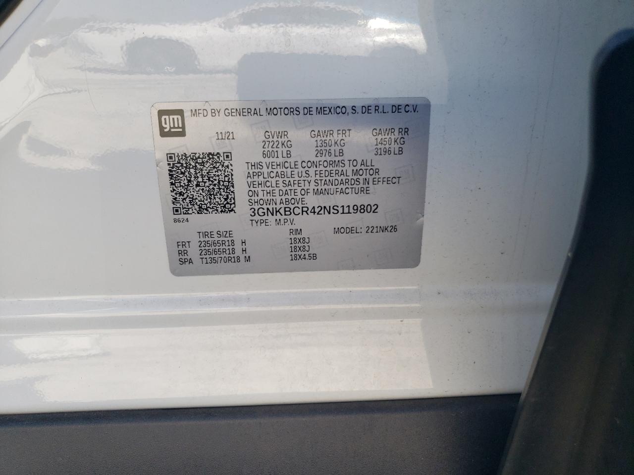 2022 Chevrolet Blazer VIN 3GNKBCR42NS119802 Copart auction photo, front end / minor dent/scratches damage thumbnail 13