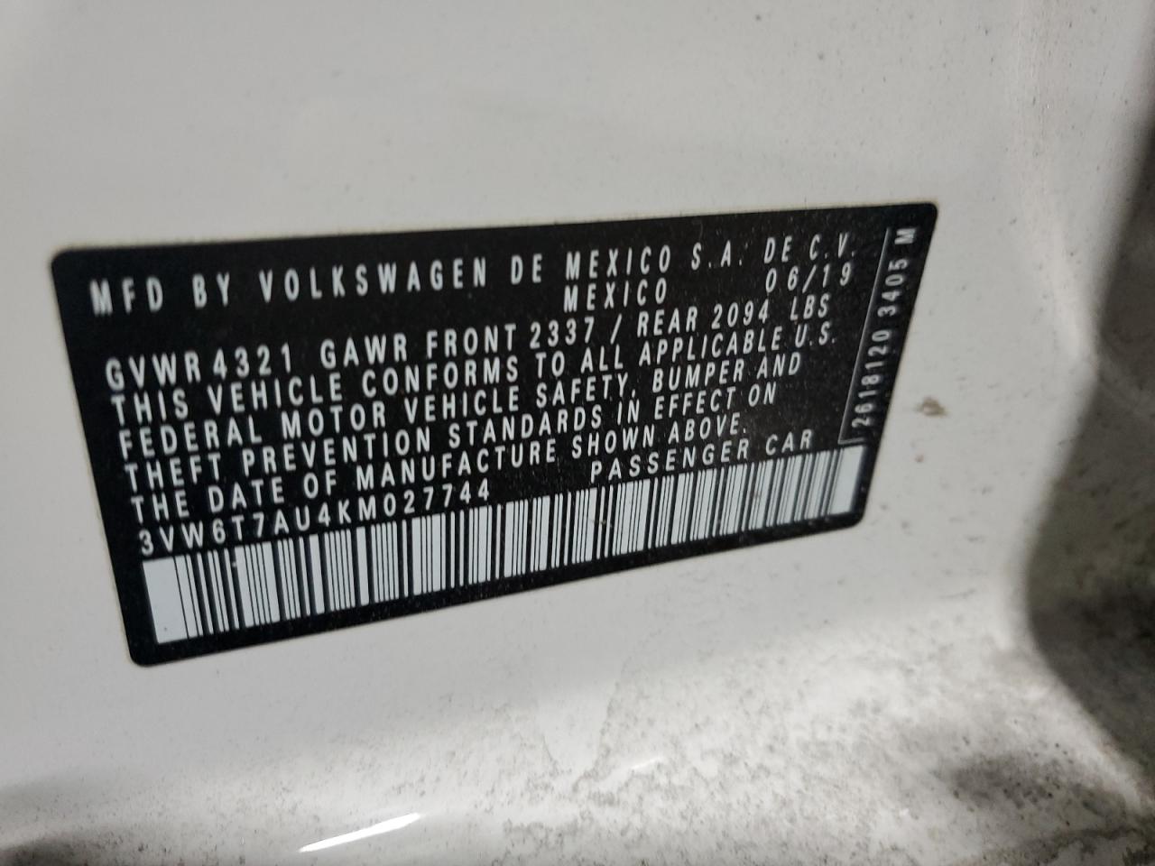 2019 Volkswagen GTI VIN 3VW6T7AU4KM027744 Copart auction photo, front end damage thumbnail 14