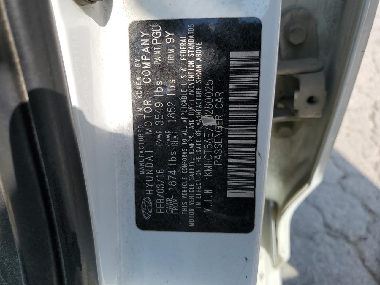 2016 Hyundai Accent VIN KMHCT5AE7GU280025 Copart auction photo, front end damage thumbnail 15