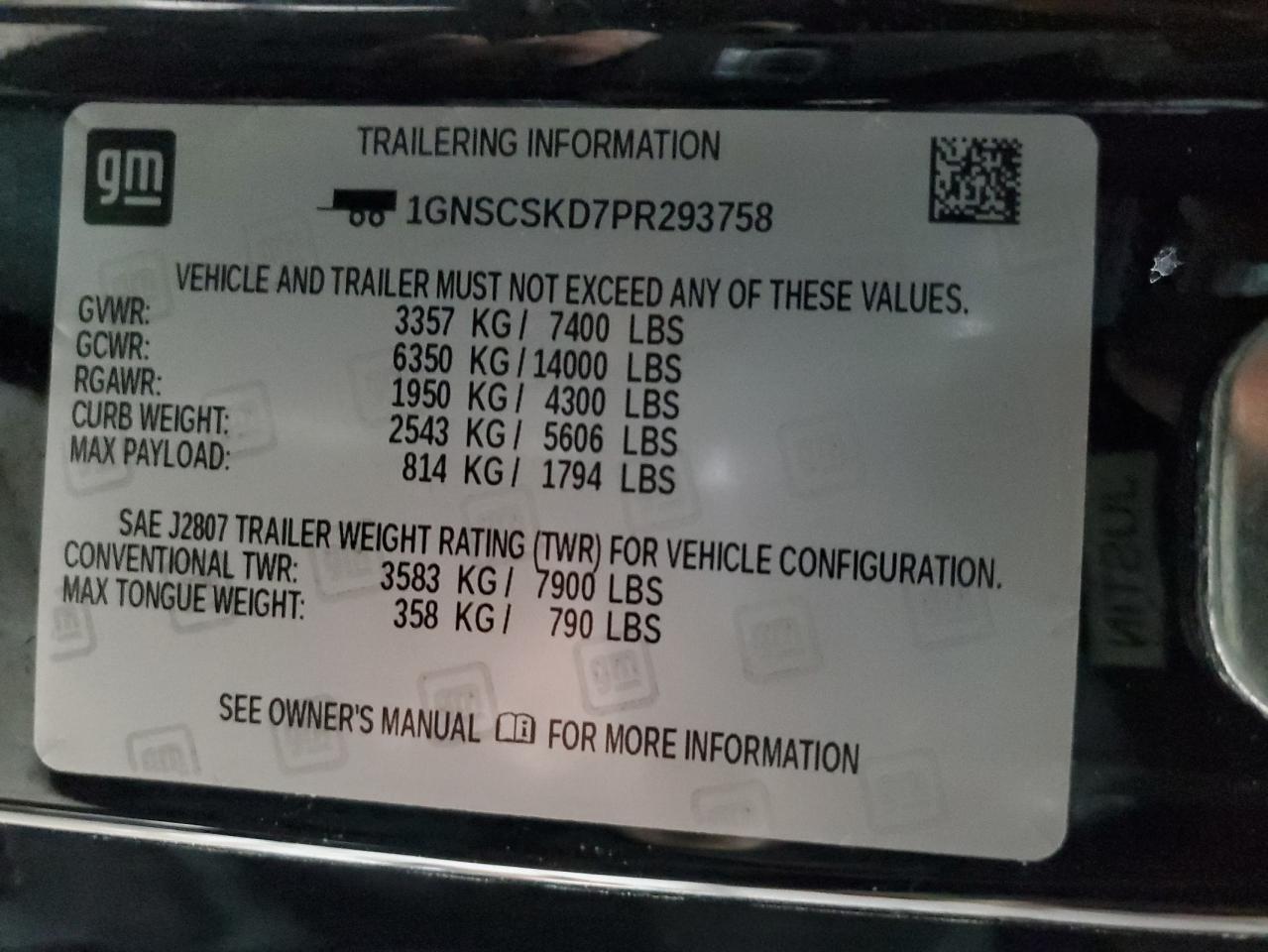 2023 Chevrolet Tahoe VIN 1GNSCSKD7PR293758 Copart auction photo, front end damage thumbnail 14