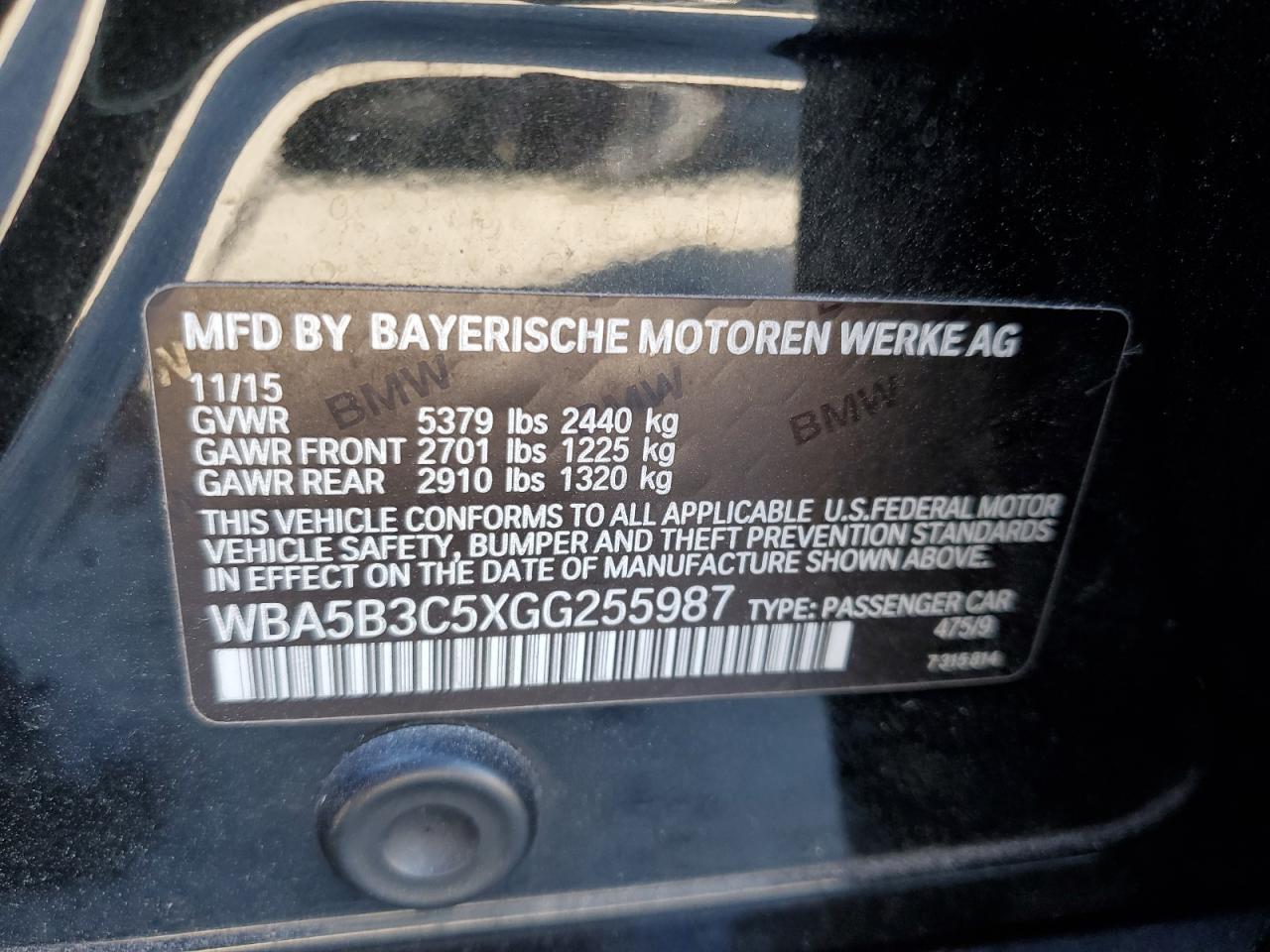 2016 BMW 5er VIN WBA5B3C5XGG255987 Copart auction photo, minor dent/scratches damage thumbnail 12