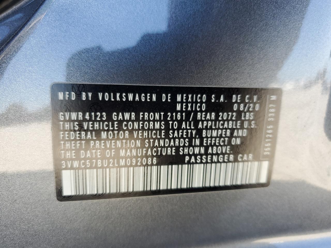2020 Volkswagen Jetta VIN 3VWC57BU2LM092086 Copart auction photo, side / rear end damage thumbnail 14