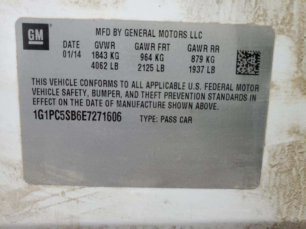 2014 Chevrolet Cruze VIN 1G1PC5SB6E7271606 Copart auction photo, front end / minor dent/scratches damage thumbnail 12