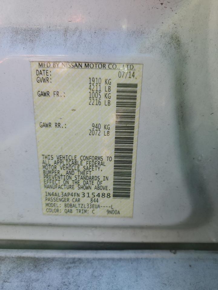 2015 Nissan Altima VIN 1N4AL3AP4FN315488 Copart auction photo, side / front end damage thumbnail 12