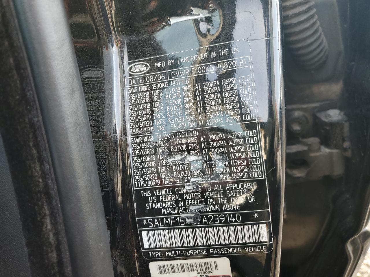 2007 Land Rover Range Rover VIN SALMF15457A239140 Copart auction photo, front end damage thumbnail 13