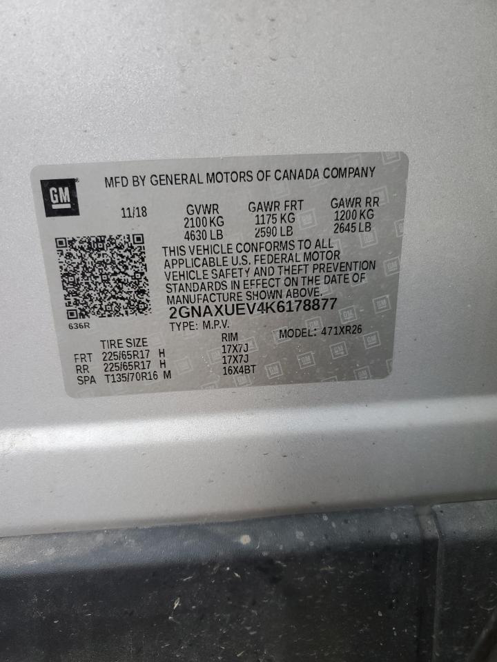 2019 Chevrolet Equinox VIN 2GNAXUEV4K6178877 Copart auction photo, front end damage thumbnail 15