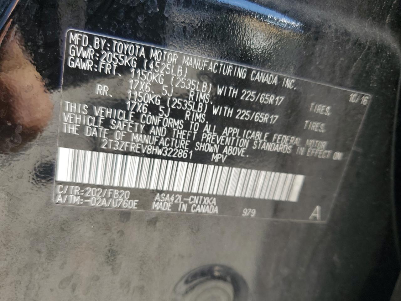 2017 Toyota RAV 4 VIN 2T3ZFREV8HW322861 Copart auction photo, front end damage thumbnail 14