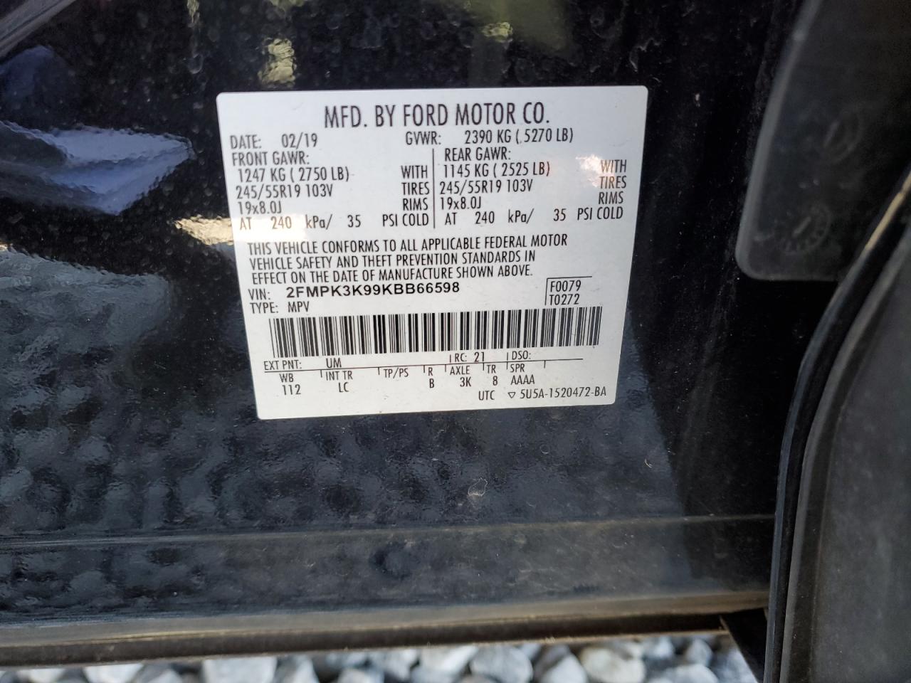 2019 Ford Edge VIN 2FMPK3K99KBB66598 Copart auction photo, front end damage thumbnail 16