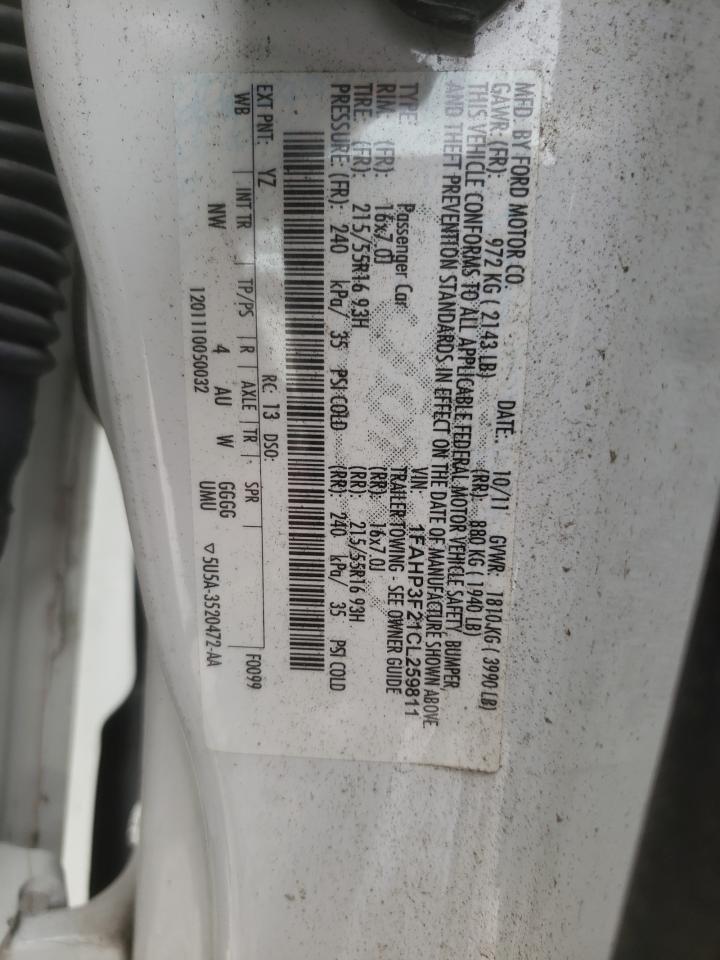 2012 Ford Focus VIN 1FAHP3F21CL259811 Copart auction photo, front end / minor dent/scratches damage thumbnail 12