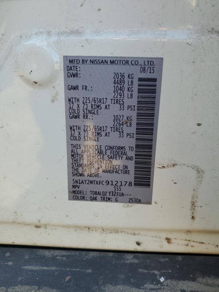 2015 Nissan Rogue VIN 5N1AT2MTXFC912178 Copart auction photo, all over / undercarriage damage thumbnail 16