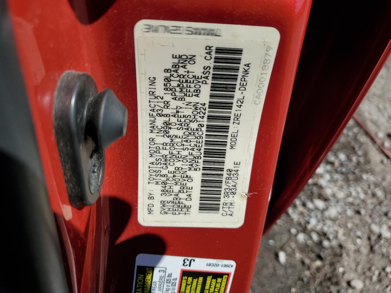 2012 Toyota Corolla VIN 5YFBU4EE9CP014224 Copart auction photo, rear end damage thumbnail 12
