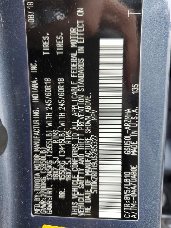 2018 Toyota Highlander VIN 5TDKZRFH9JS285327 Copart auction photo, rear end damage thumbnail 14