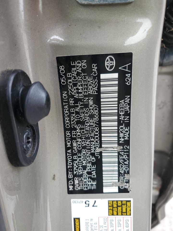 2008 Toyota Prius VIN JTDKB20U087786807 Copart auction photo, biohazard/chemical damage thumbnail 12