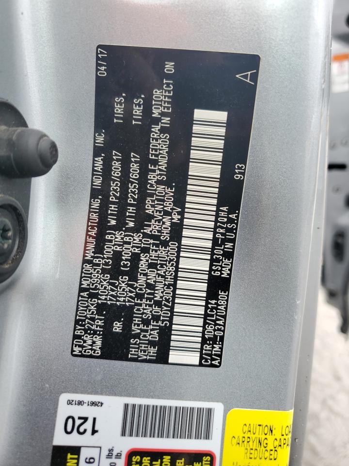 2017 Toyota Sienna VIN 5TDYZ3DC1HS853000 Copart auction photo, side damage thumbnail 13