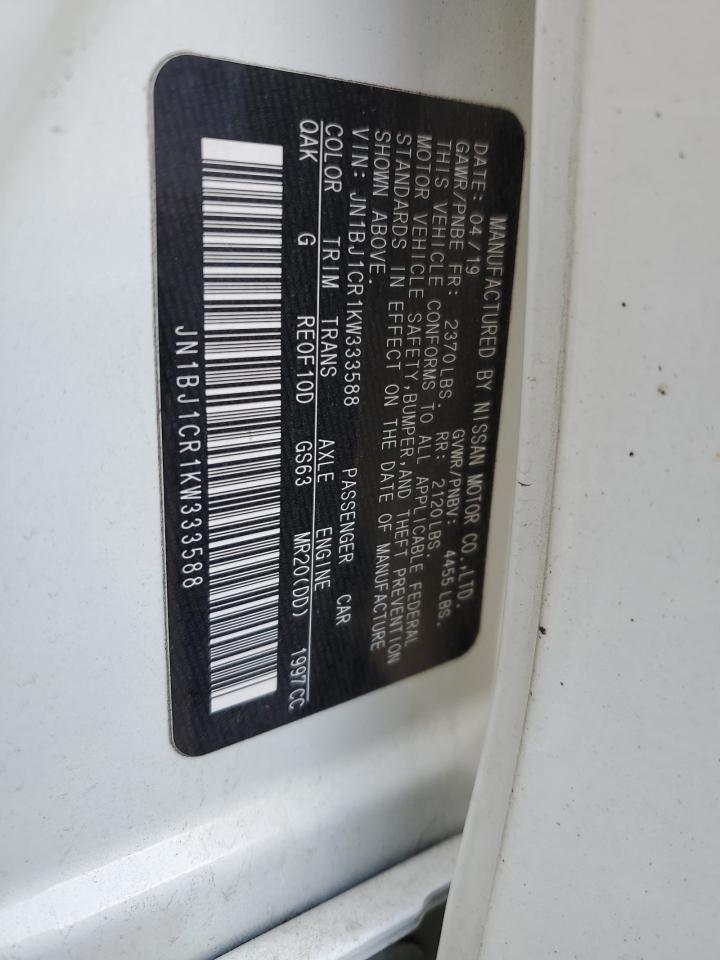 2019 Nissan Rogue VIN JN1BJ1CR1KW333588 Copart auction photo, front end damage thumbnail 16