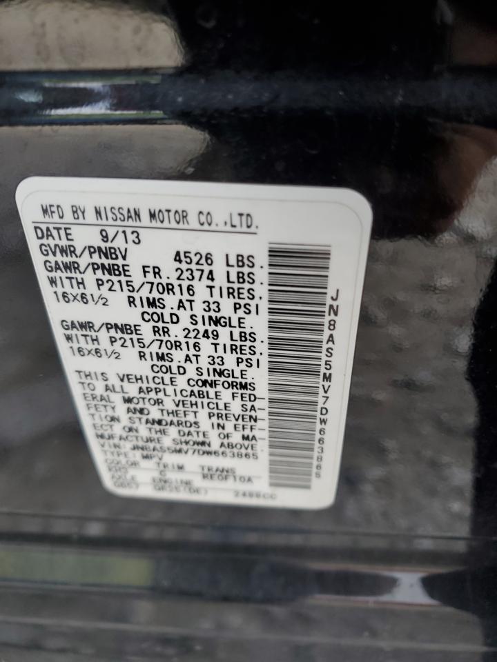 2013 Nissan Rogue VIN JN8AS5MV7DW663865 Copart auction photo, front end damage thumbnail 14