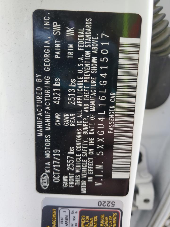 2020 KIA Optima VIN 5XXGU4L16LG415017 Copart auction photo, frame damage / front end damage thumbnail 13
