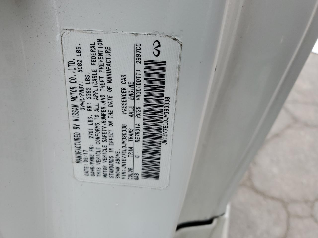2018 Infiniti Q60 VIN JN1EV7EL0JM390338 Copart auction photo, front end damage thumbnail 14