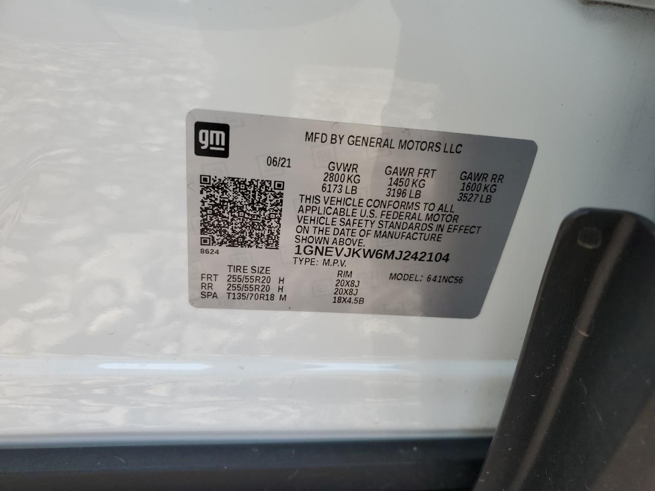 2021 Chevrolet Traverse VIN 1GNEVJKW6MJ242104 Copart auction photo, front end / rear end damage thumbnail 14