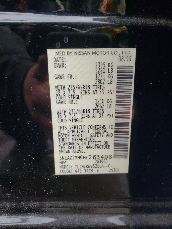 2015 Nissan Murano VIN 5N1AZ2MH0FN263408 Copart auction photo, front end damage thumbnail 13