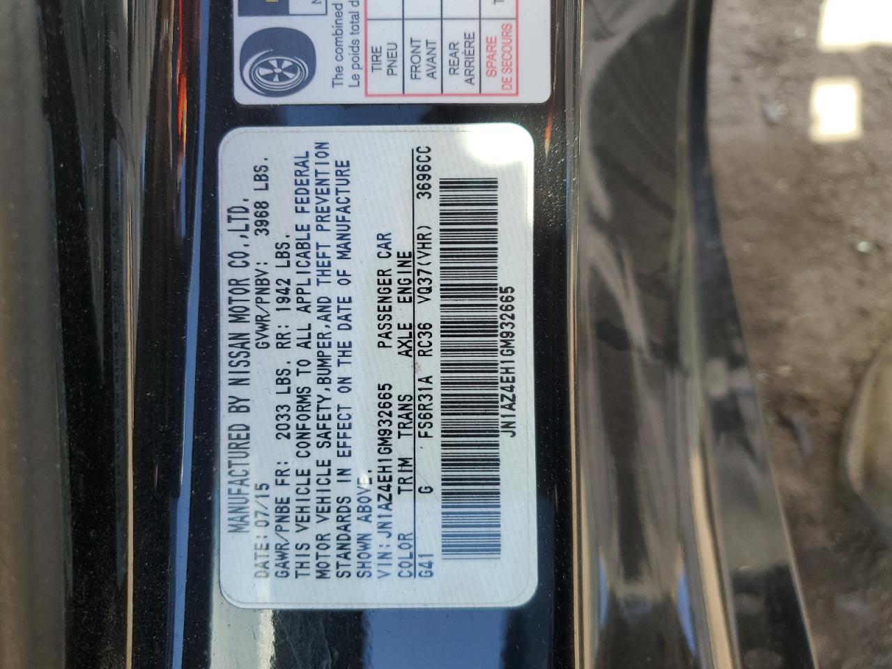 2016 Nissan 370Z VIN JN1AZ4EH1GM932665 Copart auction photo, front end damage thumbnail 14