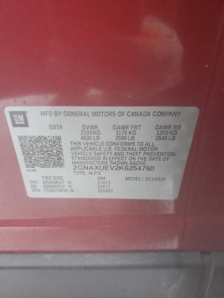 2019 Chevrolet Equinox VIN 2GNAXUEV2K6254760 Copart auction photo, front end damage thumbnail 13
