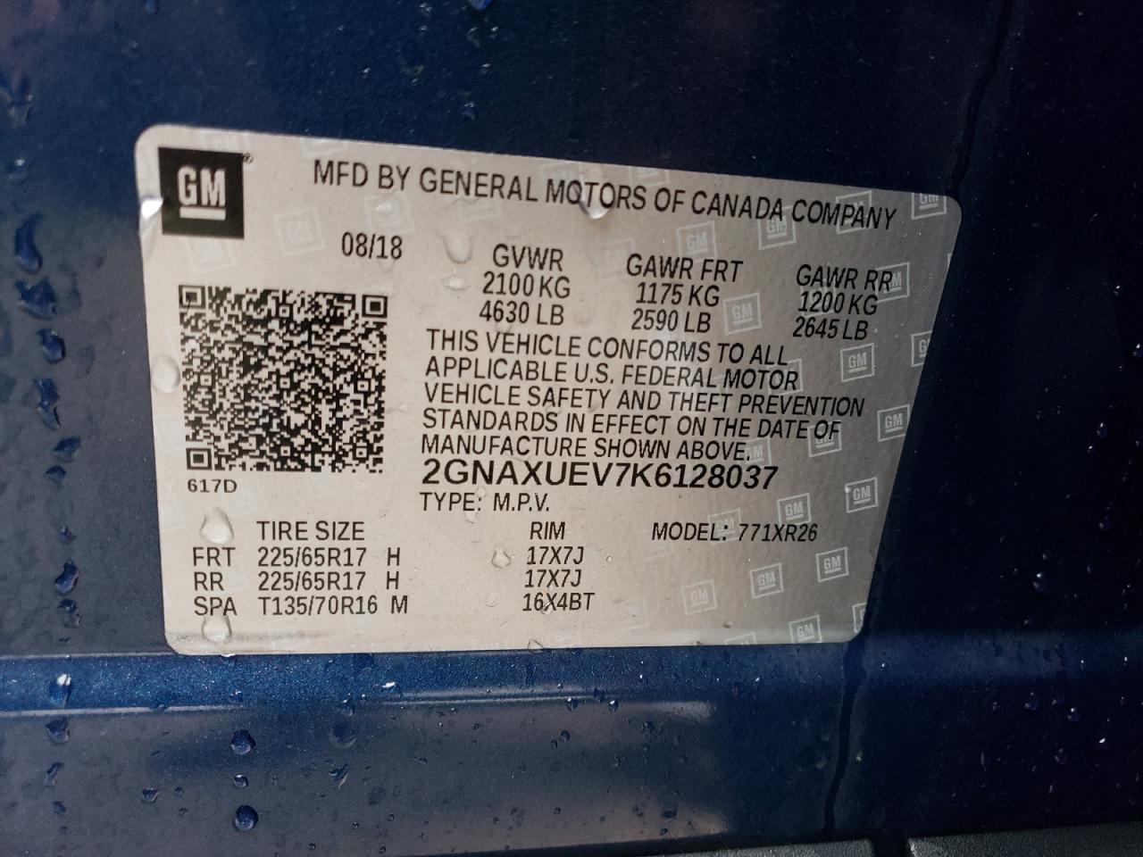 2019 Chevrolet Equinox VIN 2GNAXUEV7K6128037 Copart auction photo, side / rear end damage thumbnail 13