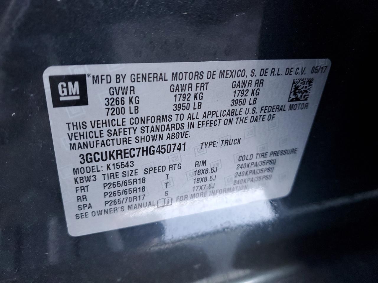 2017 Chevrolet Silverado VIN 3GCUKREC7HG450741 Copart auction photo, rear end damage thumbnail 12