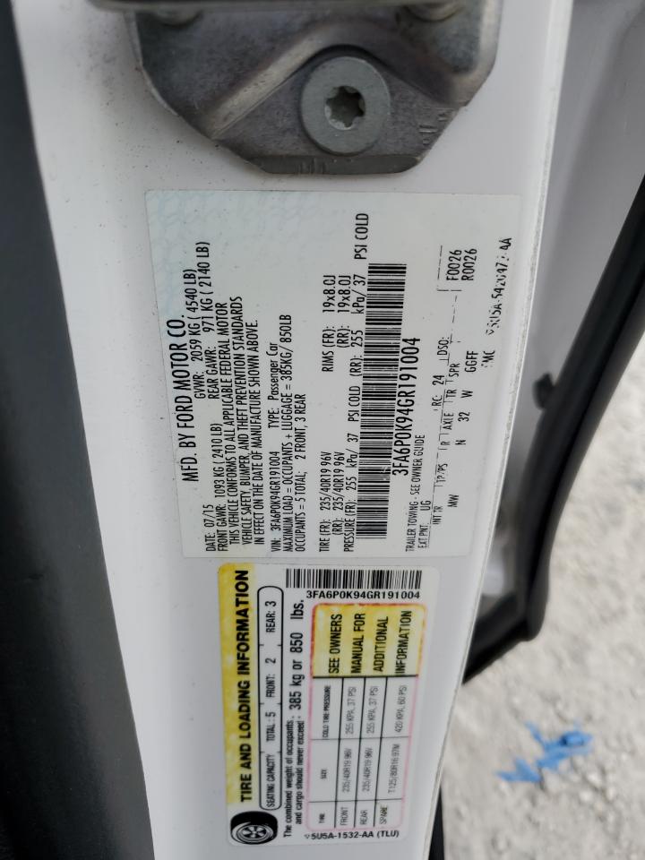 2016 Ford Fusion VIN 3FA6P0K94GR191004 Copart auction photo, front end damage thumbnail 12