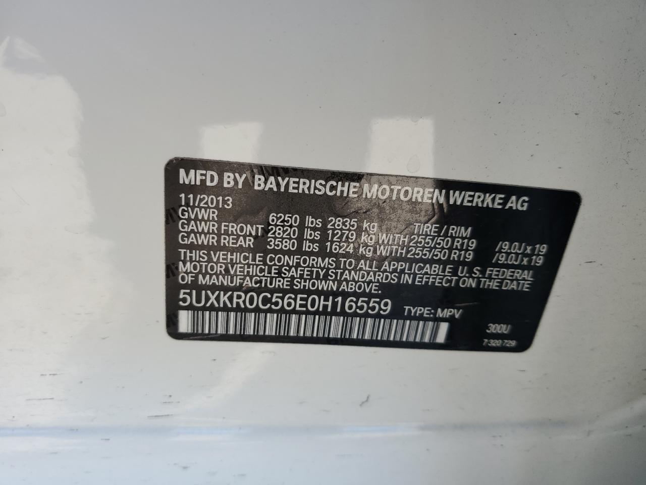 2014 BMW X5 VIN 5UXKR0C56E0H16559 Copart auction photo, side damage thumbnail 13