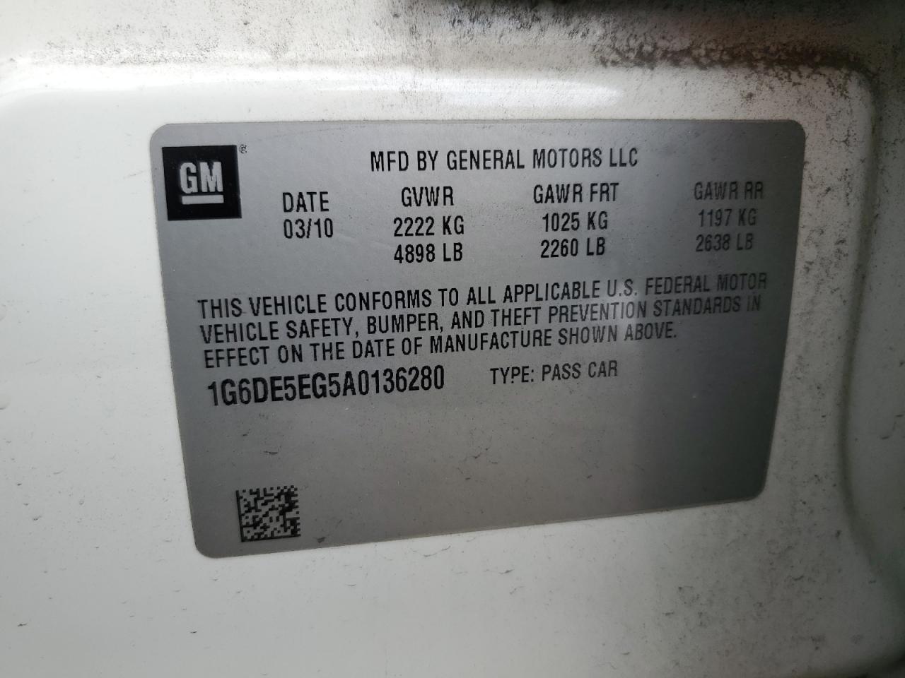 2010 Cadillac CTS VIN 1G6DE5EG5A0136280 Copart auction photo, front end damage thumbnail 13